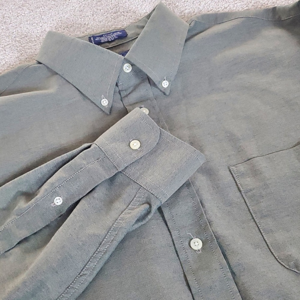 Stafford Button Down Shirt Men's 17 34/35 Green Oxford Wrinkle Free Long Sleeve